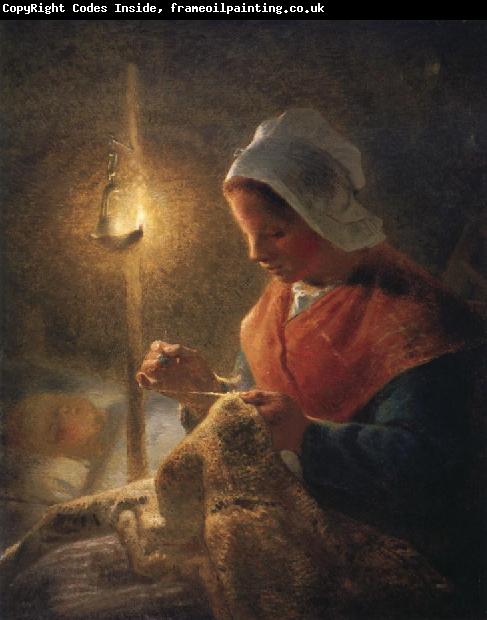 Jean Francois Millet Woman sewing by lamplight